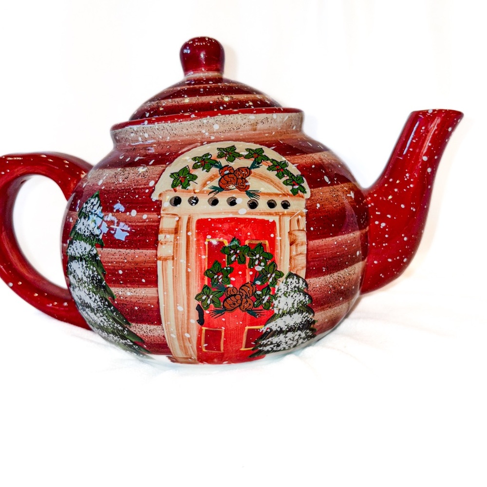 Vintage ND Hand Painted Christmas Teapot – Snowman Holiday Ceramic 48 oz